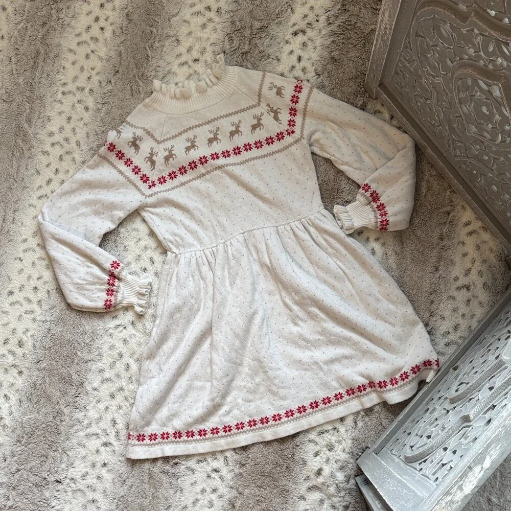 Janie and Jack long sleeve dress girls size 10 Christmas reindeer holiday party